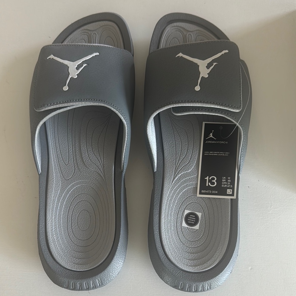 Jordan Gray Slide Sandals with White Logo